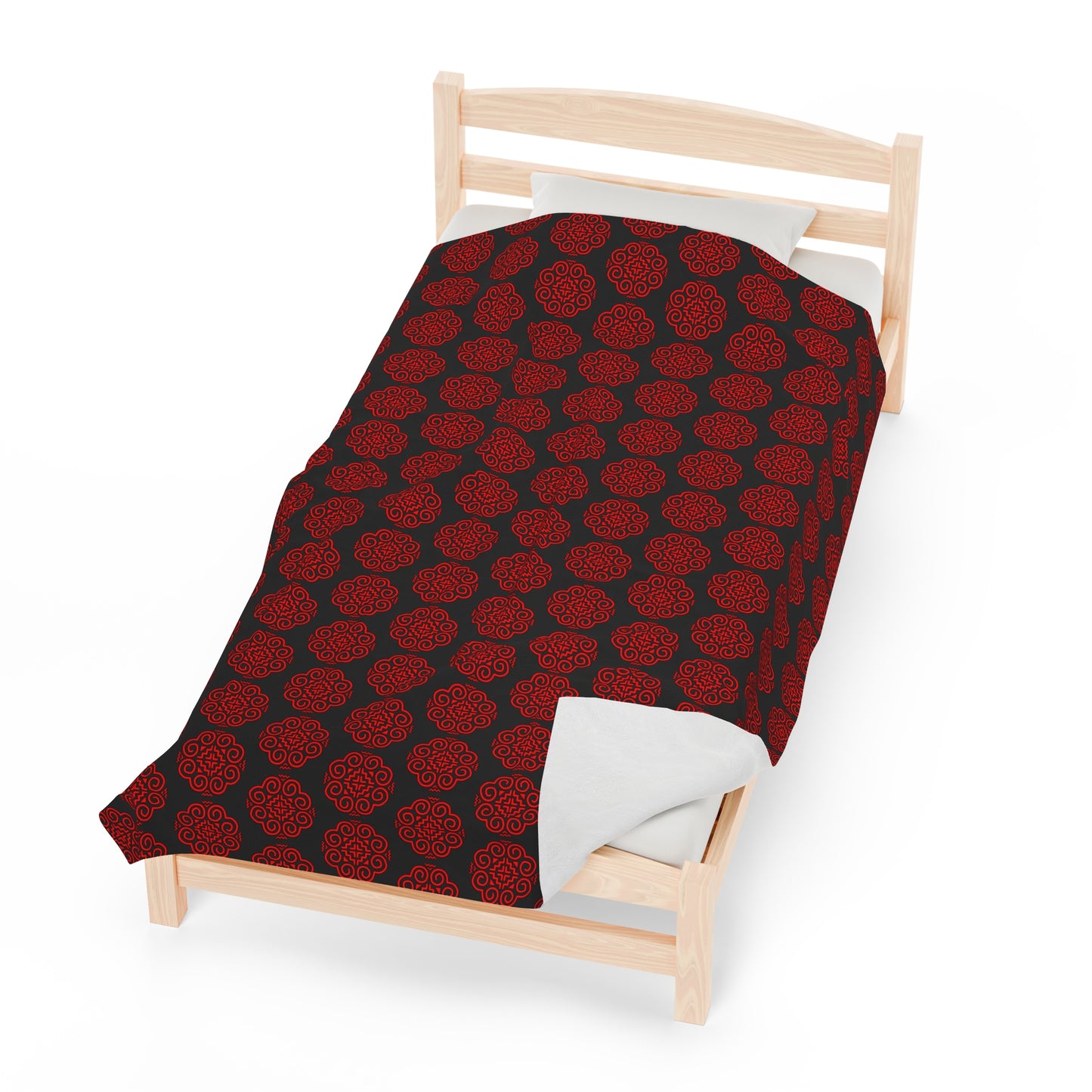 Hmong Velveteen Plush Blanket (black & red)