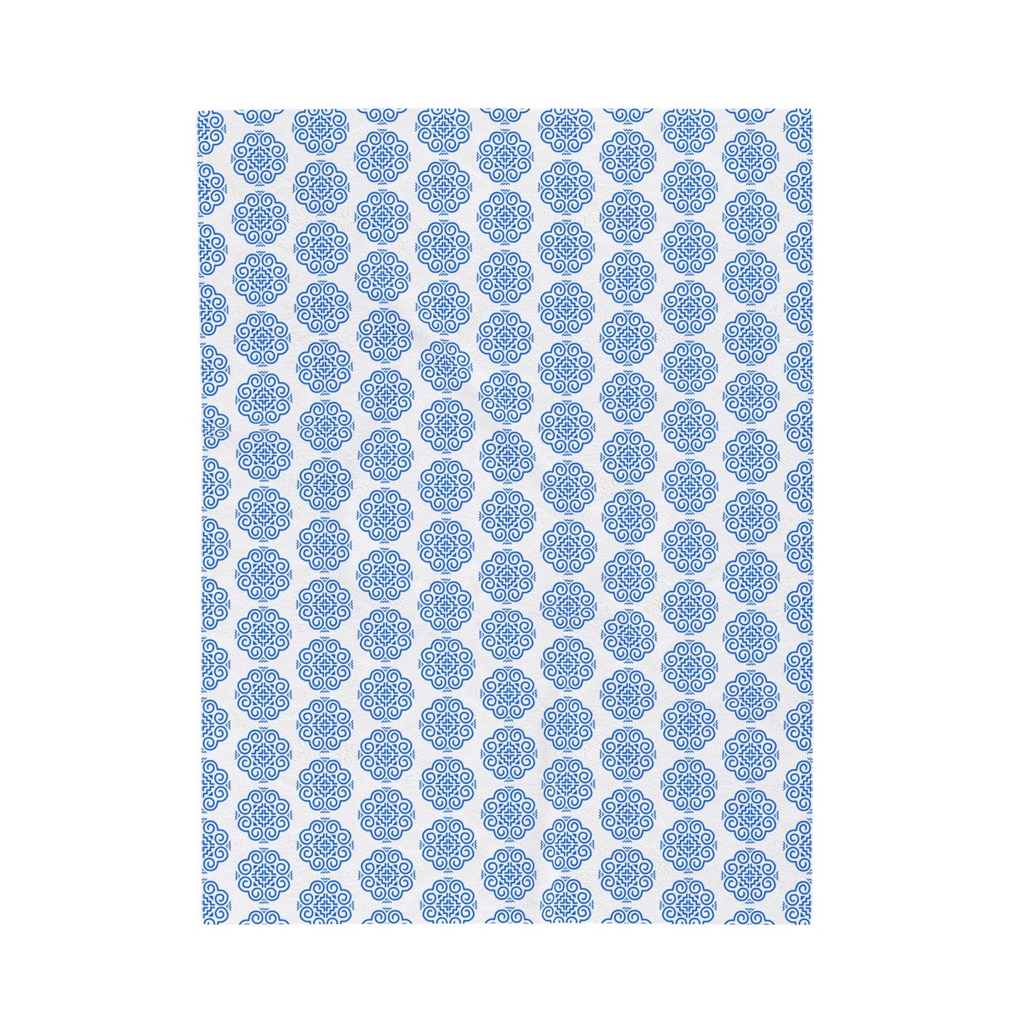 Hmong Velveteen Plush Blanket (white & blue)