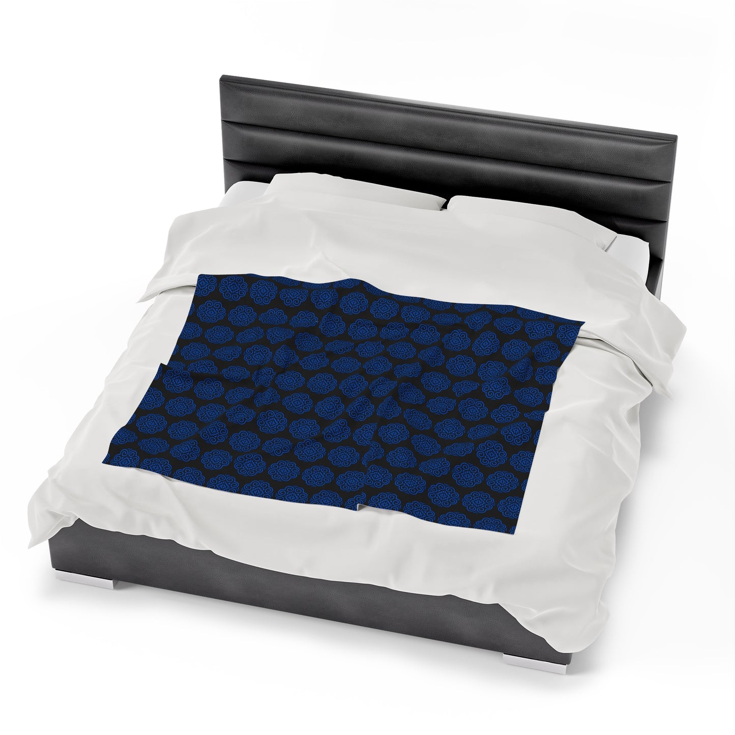 Hmong Velveteen Plush Blanket (black & blue)