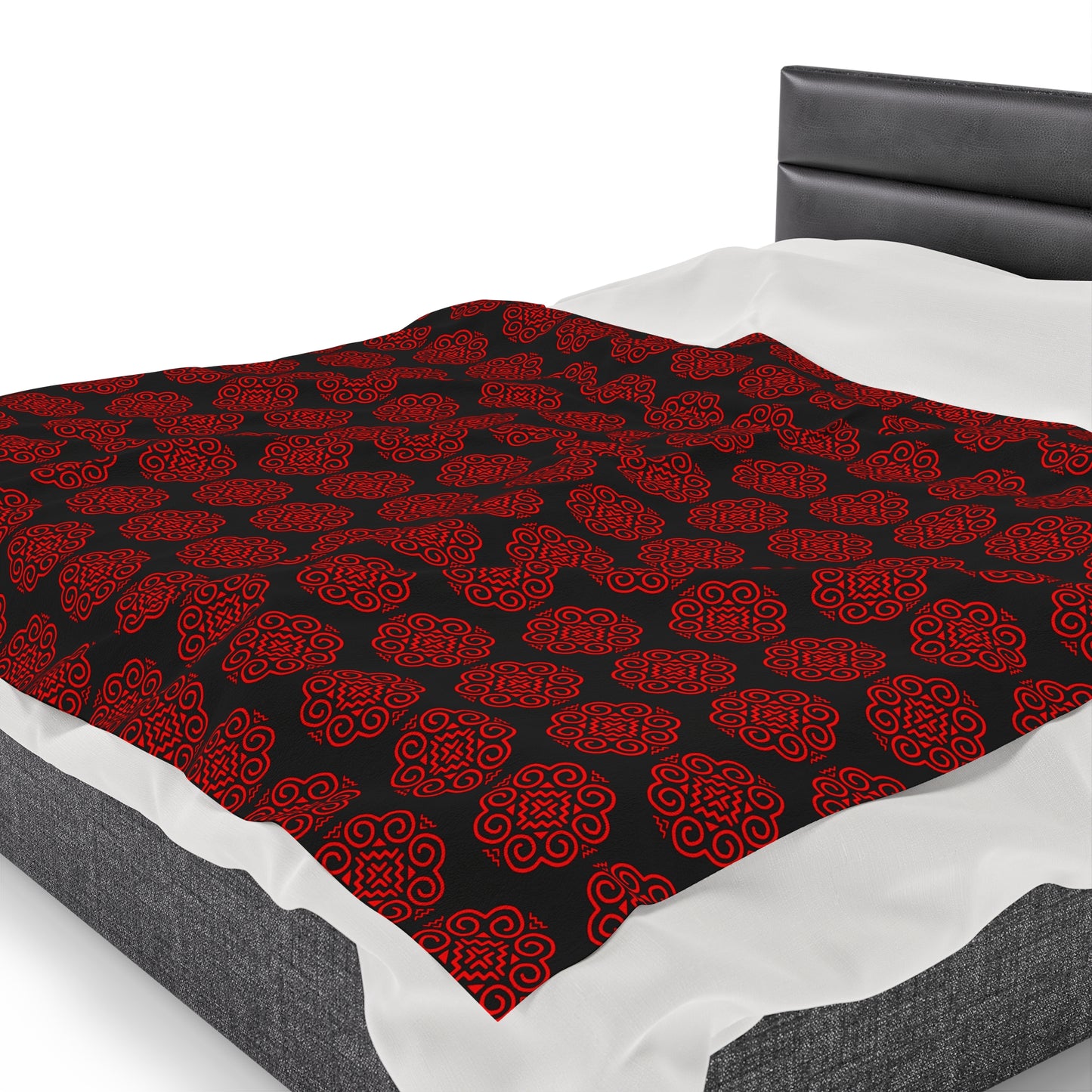 Hmong Velveteen Plush Blanket (black & red)
