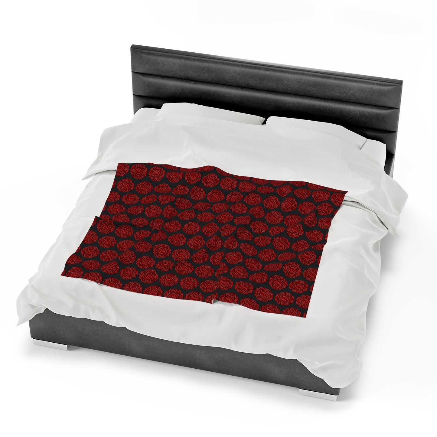 Hmong Velveteen Plush Blanket (black & red)