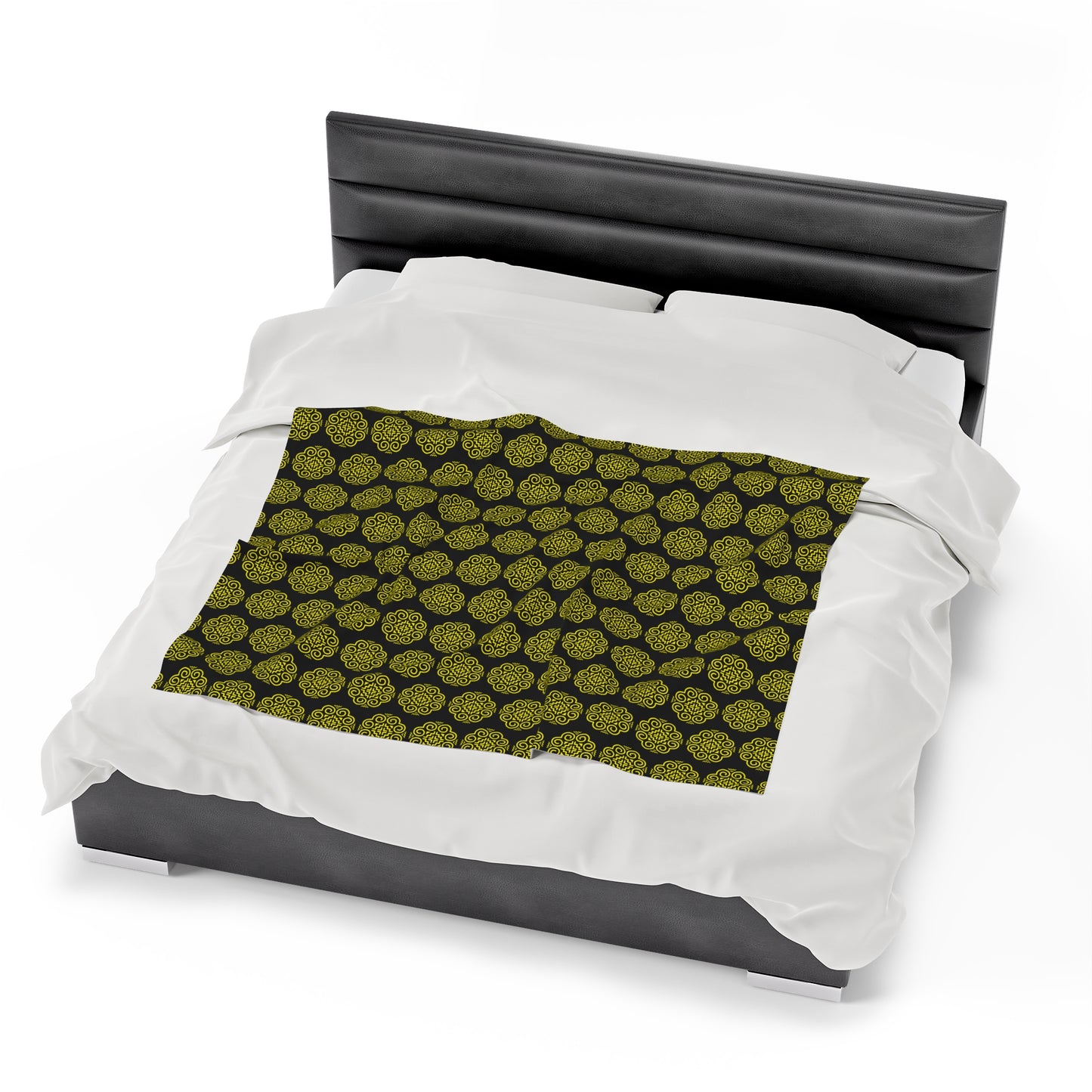 Hmong Velveteen Plush Blanket (black & yellow)