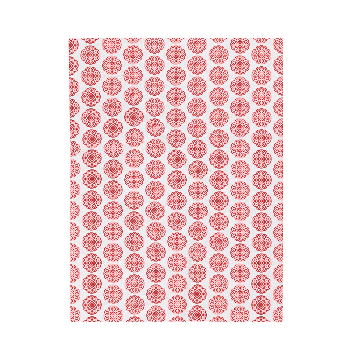Hmong Velveteen Plush Blanket (white & red)