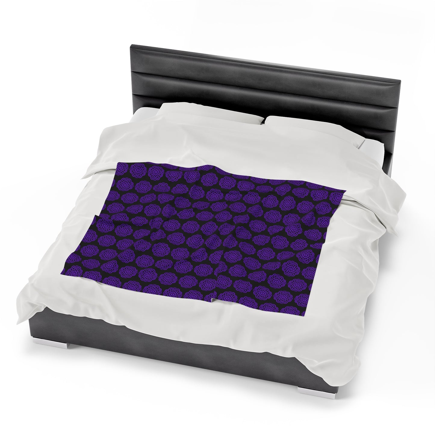 Hmong Velveteen Plush Blanket (black & purple)