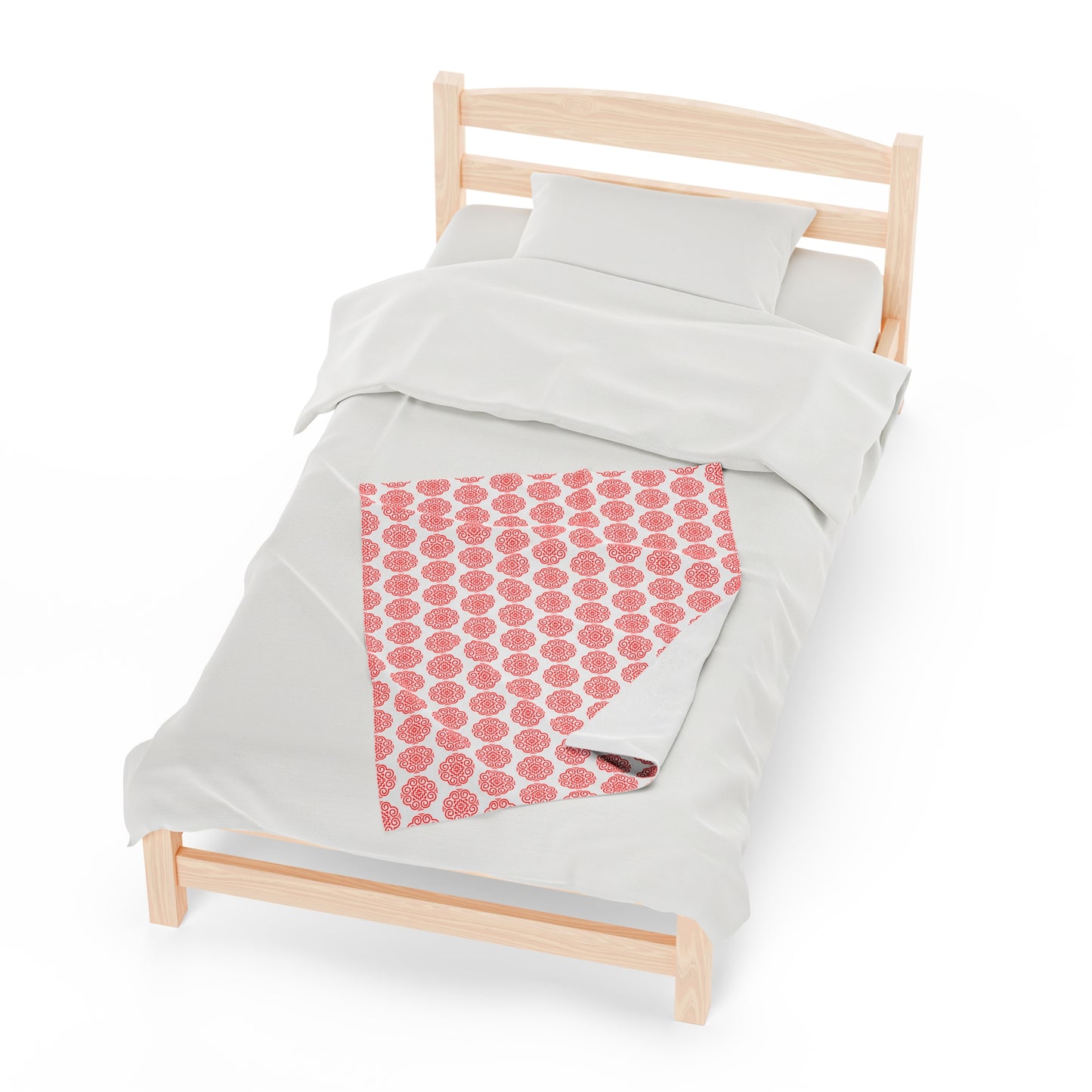 Hmong Velveteen Plush Blanket (white & red)