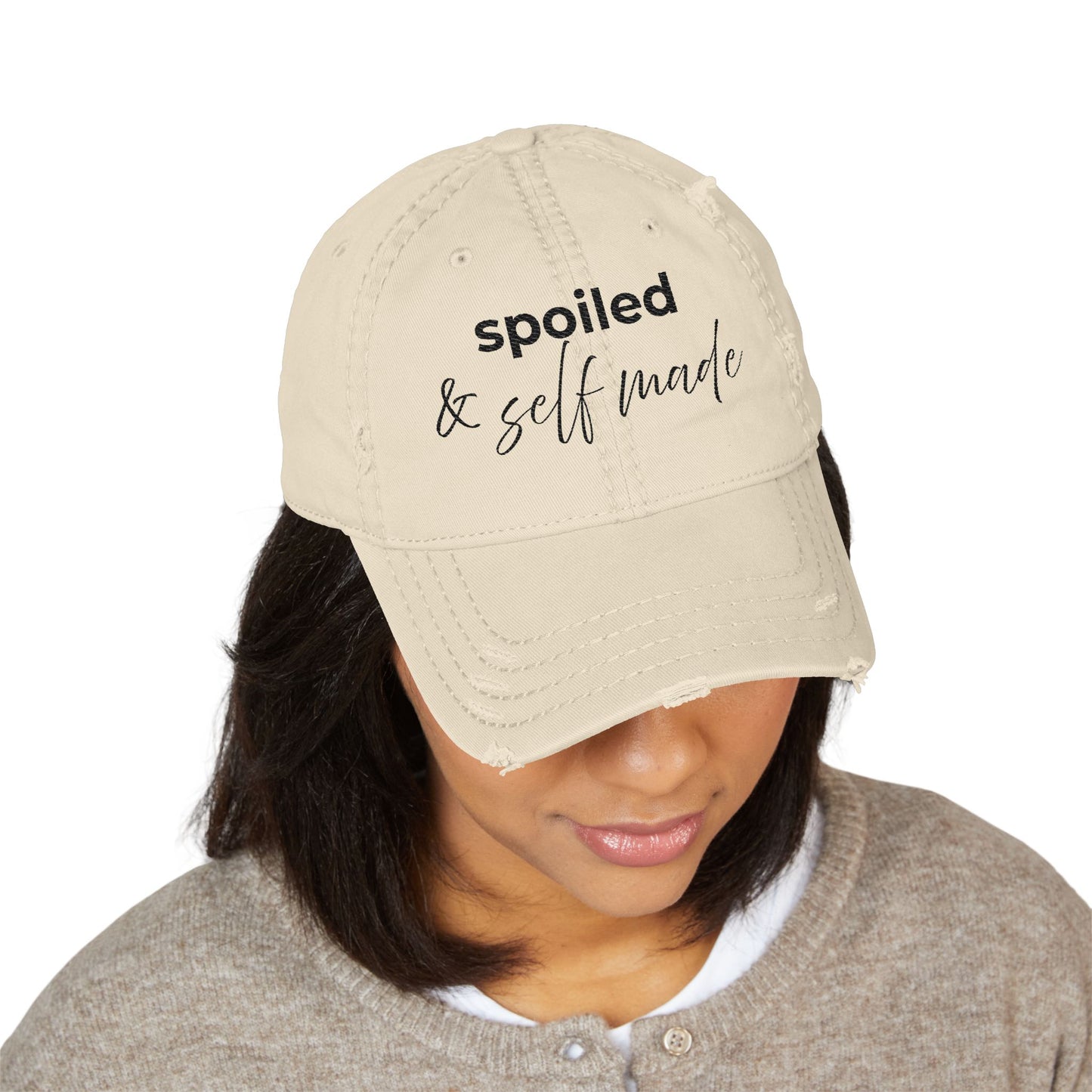 Spoiled & Self Made Distressed Hat (light)