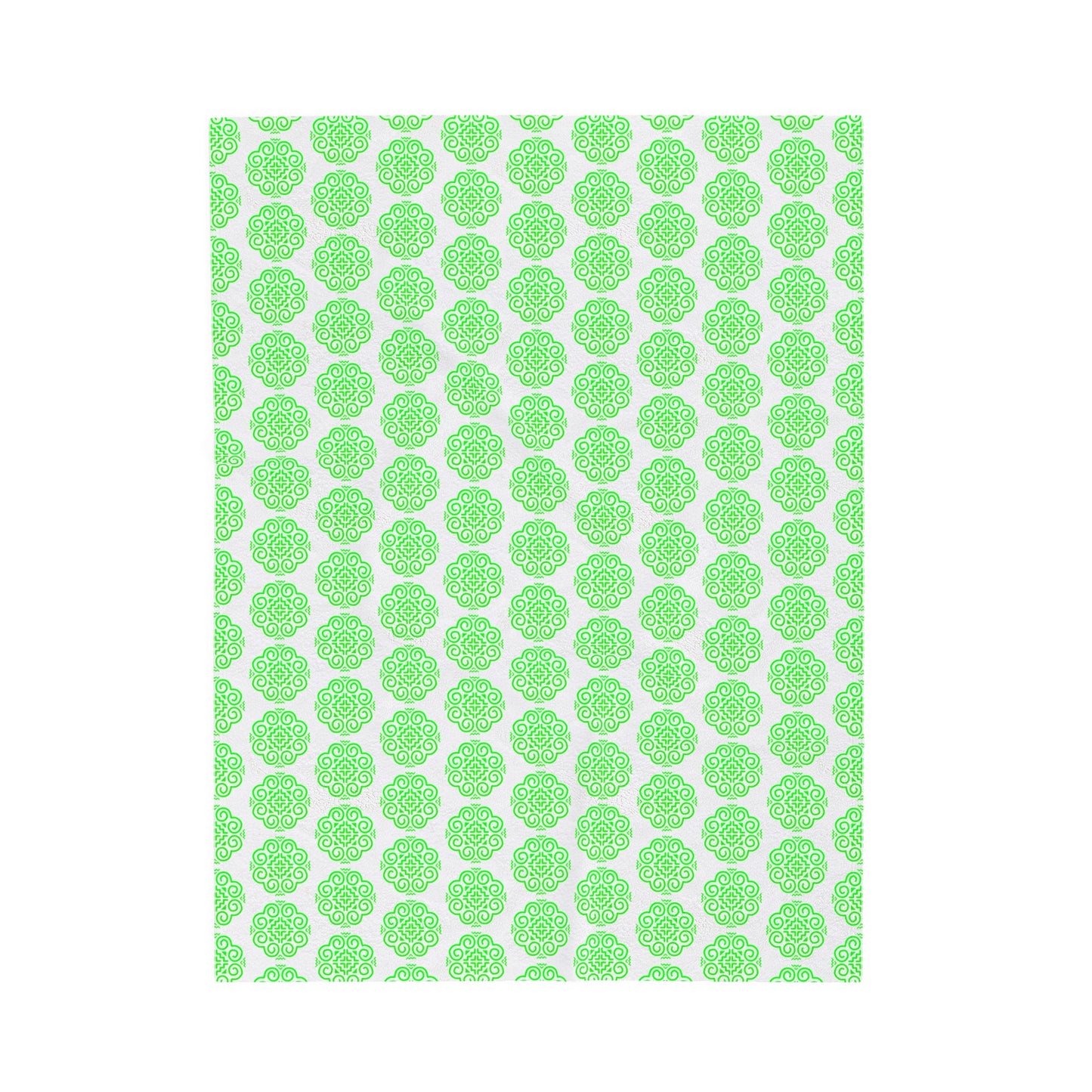 Hmong Velveteen Plush Blanket (white & green)