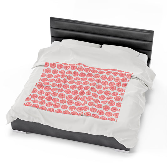 Hmong Velveteen Plush Blanket (white & red)