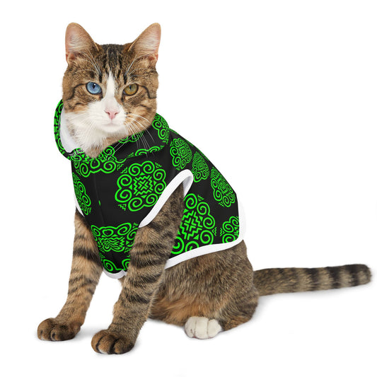 Hmong Pet Hoodie (black & green)