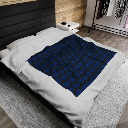 Hmong Velveteen Plush Blanket (black & blue)