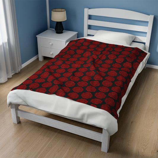 Hmong Velveteen Plush Blanket (black & red)