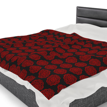 Hmong Velveteen Plush Blanket (black & red)