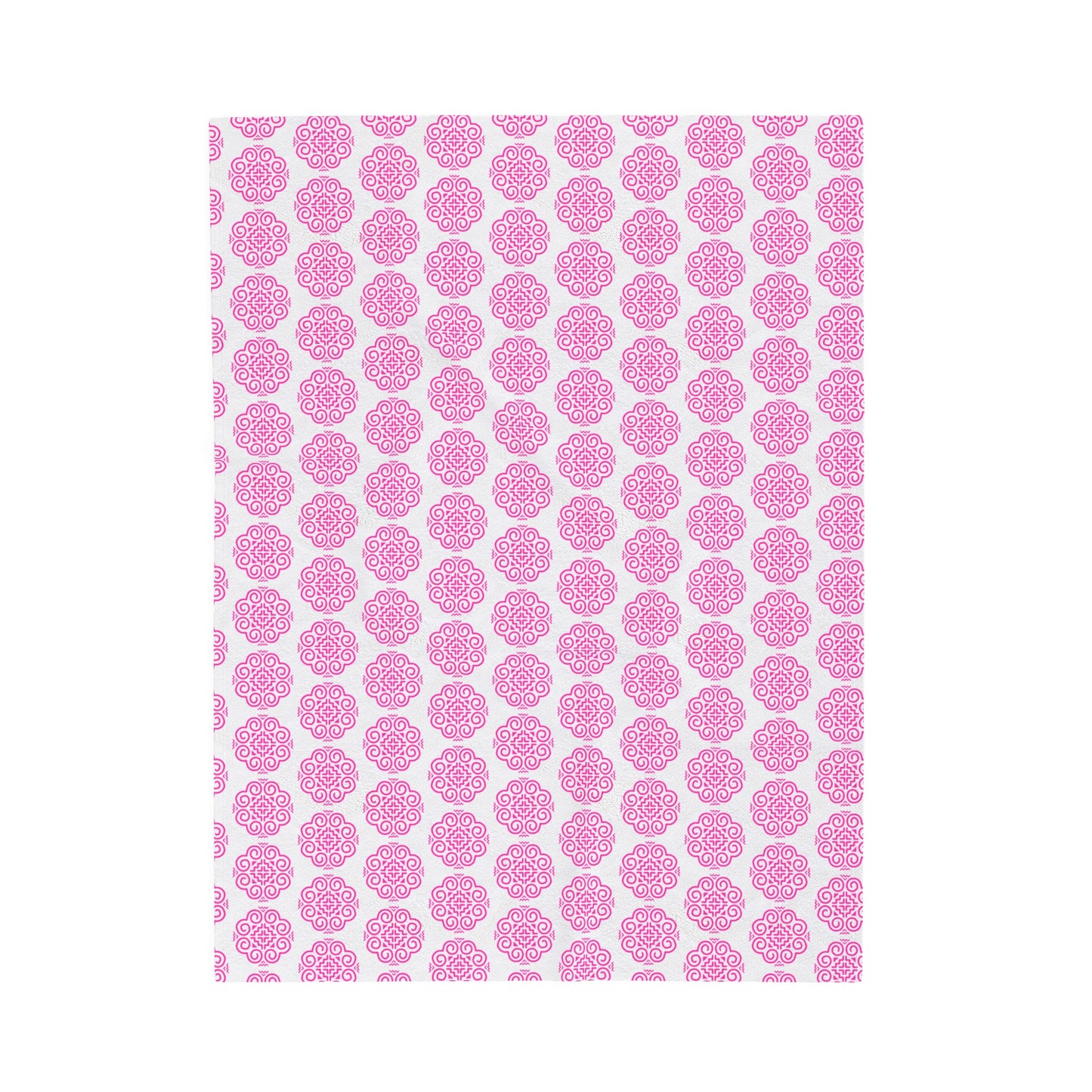 Hmong Velveteen Plush Blanket (white & pink)