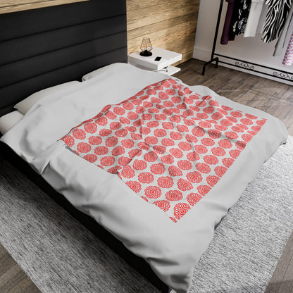 Hmong Velveteen Plush Blanket (white & red)