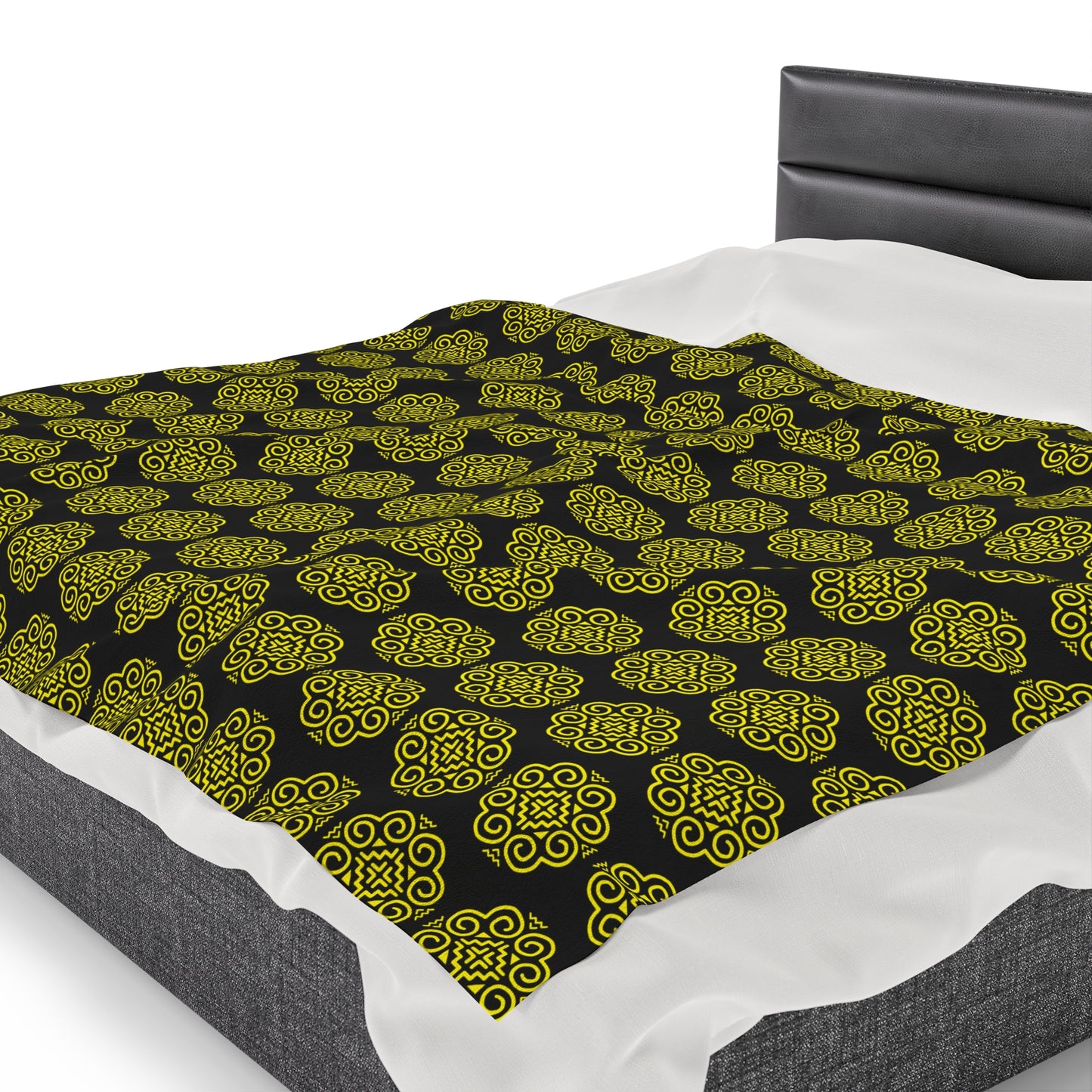 Hmong Velveteen Plush Blanket (black & yellow)