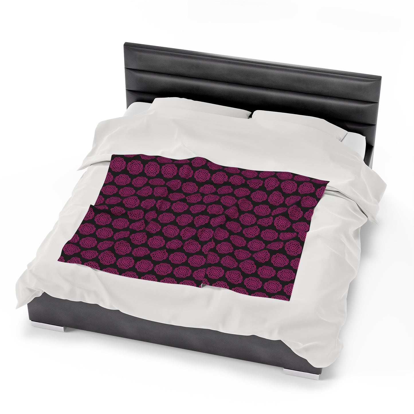 Hmong Velveteen Plush Blanket (black & pink)